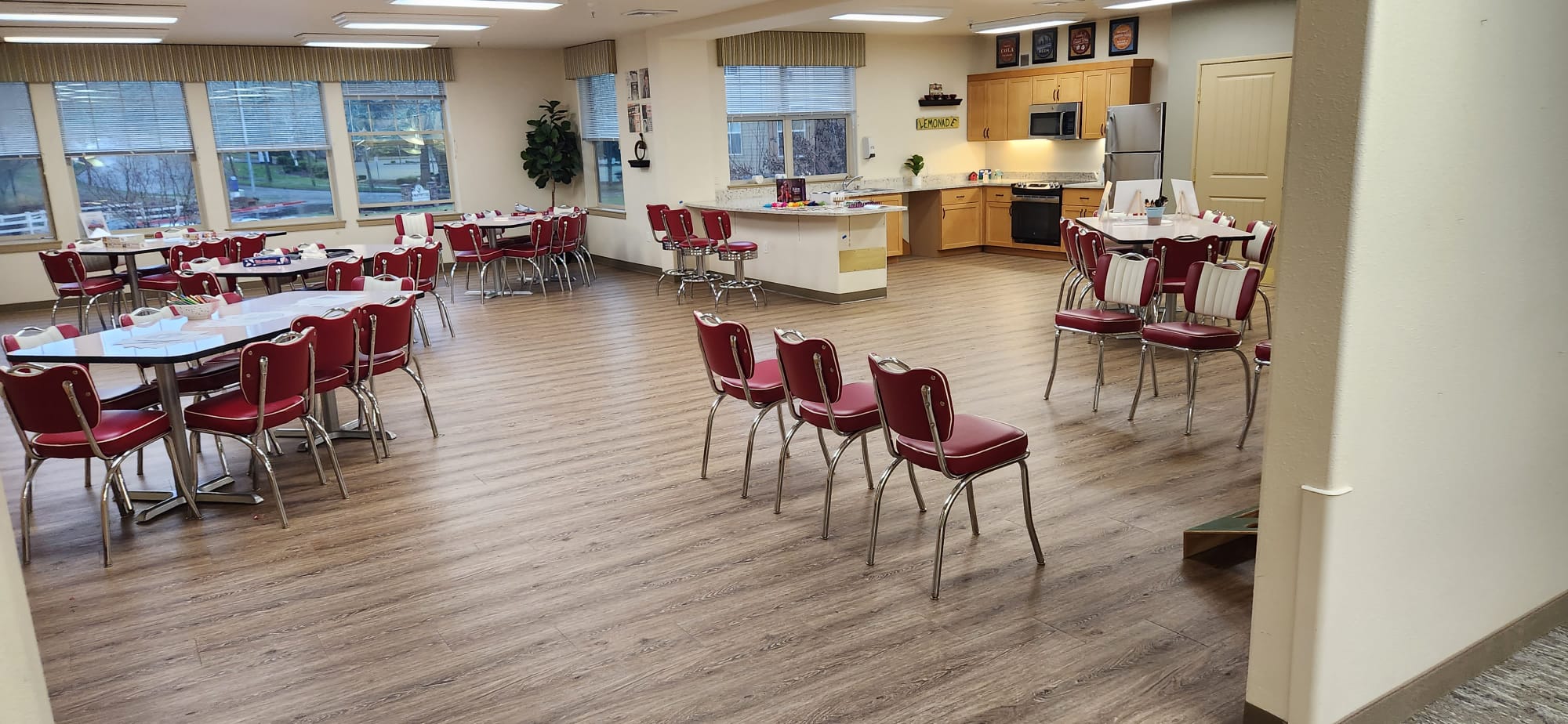 Plank-style flooring in a community cafeteria