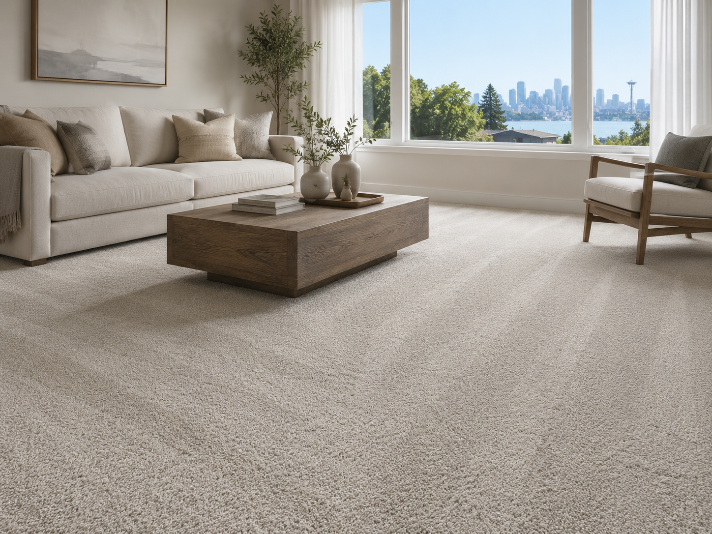 Carpet flooring in a furnished residential room